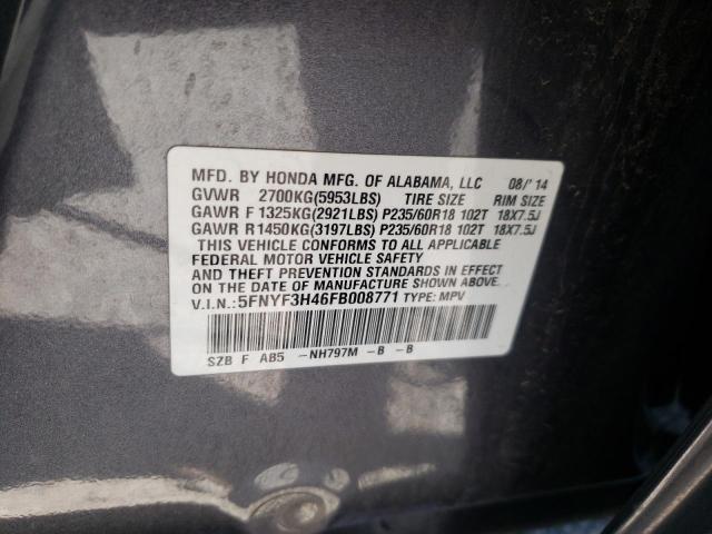 Photo 10 from auction – 2015 HONDA PILOT EX with VIN 5FNYF3H46FB008771