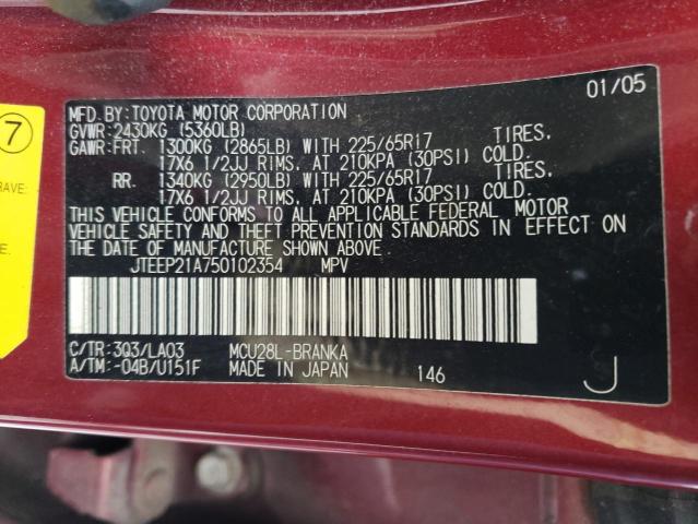 Photo 10 from auction – 2005 TOYOTA HIGHLANDER with VIN JTEEP21A750102354