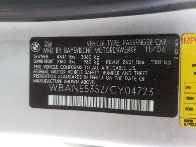 Photo 10 from auction – 2007 BMW 525 I with VIN WBANE53527CY04723