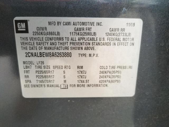 Photo 10 from auction – 2010 CHEVROLET EQUINOX LS with VIN 2CNALBEW8A6263880