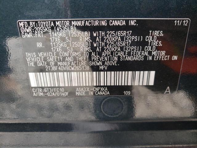 Photo 10 from auction – 2012 TOYOTA RAV4 with VIN 2T3BF4DV8CW265138