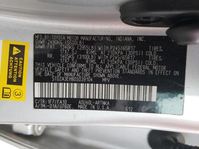 Photo 10 from auction – 2013 TOYOTA HIGHLANDER with VIN 5TDZA3EH8DS039104