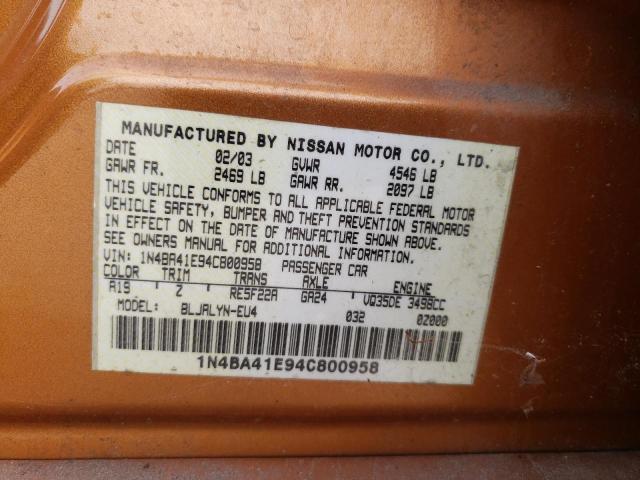 Photo 10 from auction – 2004 NISSAN MAXIMA SE with VIN 1N4BA41E94C800958