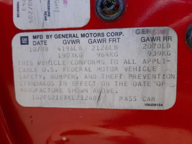Photo 10 from auction – 1989 PONTIAC FIREBIRD B with VIN 1G2FS21EXKL212601
