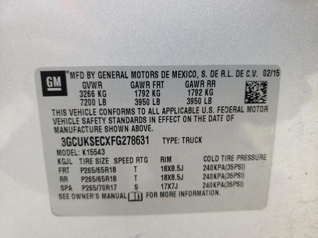 Photo 10 from auction – 2015 CHEVROLET SILVERADO with VIN 3GCUKSECXFG278631