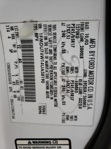 Photo 10 from auction – 2004 FORD EXPLORER E with VIN 1FMDU74W14UA58190