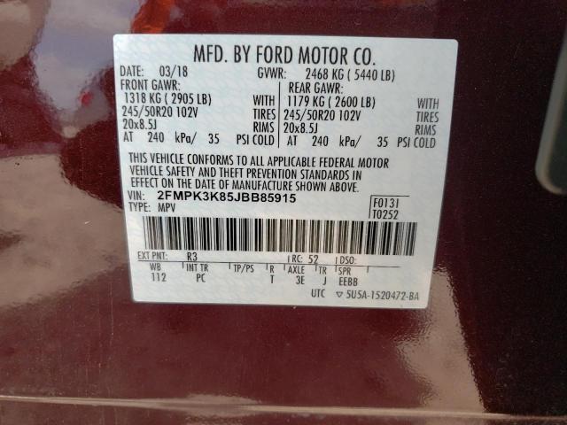 Photo 10 from auction – 2018 FORD EDGE TITAN with VIN 2FMPK3K85JBB85915