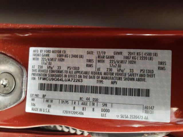 Photo 10 from auction – 2020 FORD ESCAPE SE with VIN 1FMCU9G64LUA72263