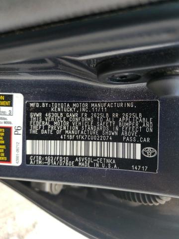 Фото 10 с аукциона – 2012 TOYOTA CAMRY BASE с VIN 4T1BF1FK7CU022074