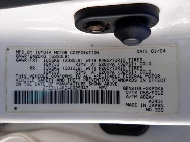 Photo 10 from auction – 2004 TOYOTA 4RUNNER SR with VIN JTEZU14R240029043