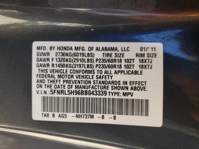 Photo 10 from auction – 2011 HONDA ODYSSEY TO with VIN 5FNRL5H96BB043339