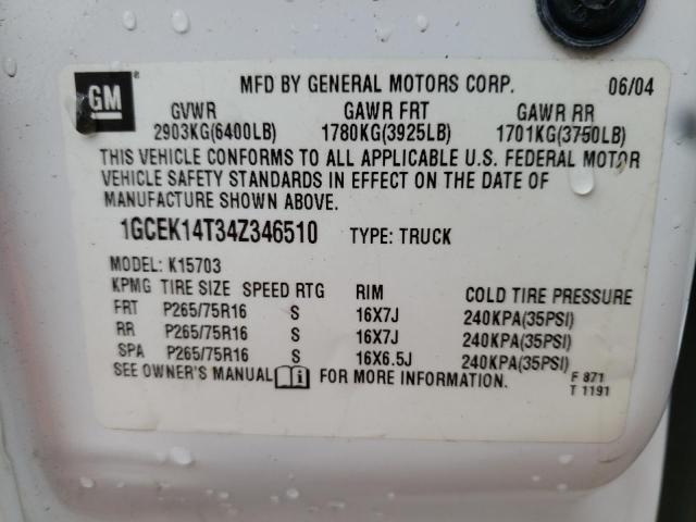 Photo 10 from auction – 2004 CHEVROLET SILVERADO with VIN 1GCEK14T34Z346510