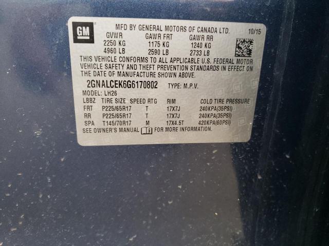 Photo 10 from auction – 2016 CHEVROLET EQUINOX LT with VIN 2GNALCEK6G6170802