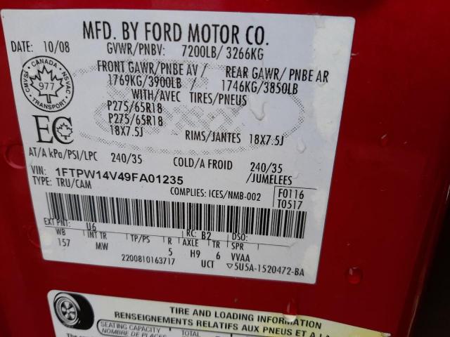 Photo 10 from auction – 2009 FORD F150 SUPER with VIN 1FTPW14V49FA01235