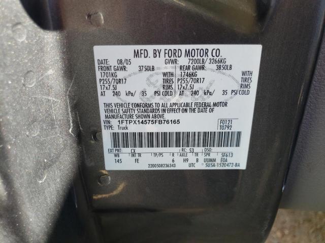 Photo 10 from auction – 2005 FORD F150 with VIN 1FTPX14575FB76165