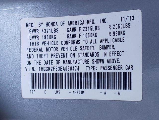 Photo 10 from auction – 2014 HONDA ACCORD SPO with VIN 1HGCR2F53EA090474