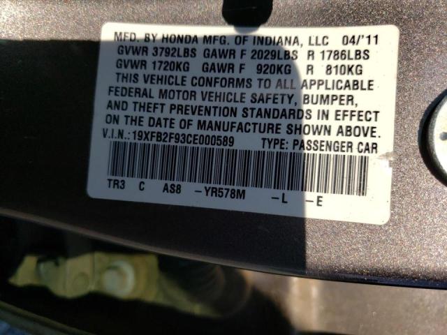 Photo 10 from auction – 2012 HONDA CIVIC EXL with VIN 19XFB2F93CE000589
