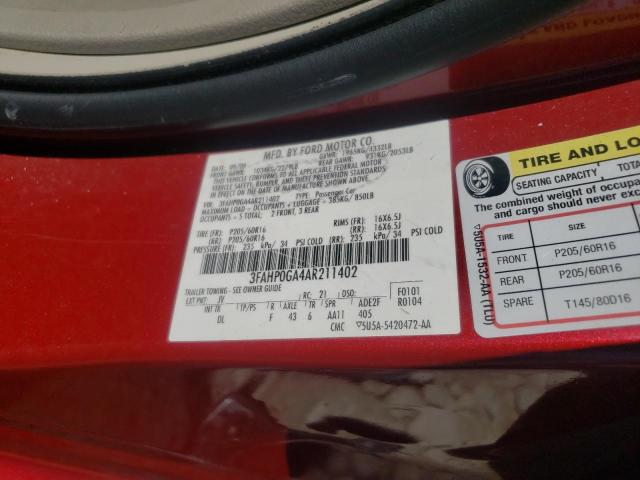 Photo 10 from auction – 2010 FORD FUSION S with VIN 3FAHP0GA4AR211402