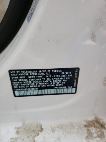 Photo 10 from auction – 2012 VOLKSWAGEN PASSAT SE with VIN 1VWBN7A33CC092863