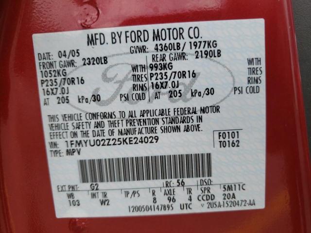 Photo 10 from auction – 2005 FORD ESCAPE XLS with VIN 1FMYU02Z25KE24029