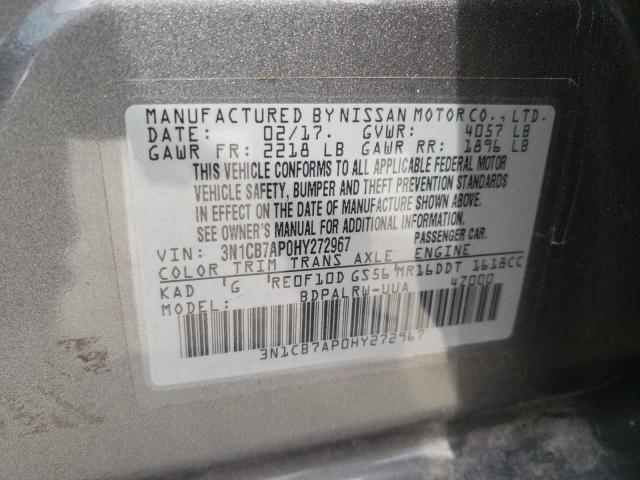 Photo 10 from auction – 2017 NISSAN SENTRA SR with VIN 3N1CB7AP0HY272967