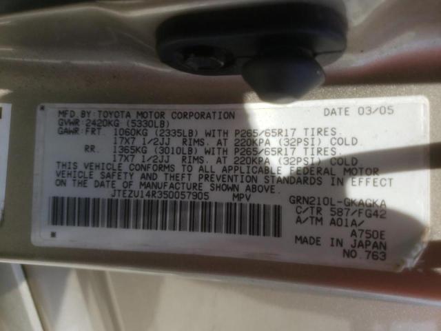 Photo 10 from auction – 2005 TOYOTA 4RUNNER SR with VIN JTEZU14R350057905