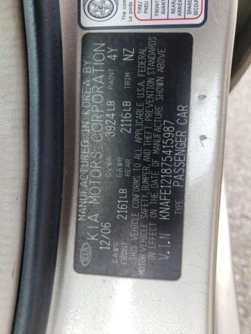 Photo 10 from auction – 2007 KIA SPECTRA EX with VIN KNAFE121875415987