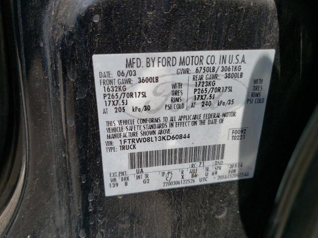 Photo 10 from auction – 2003 FORD F150 SUPER with VIN 1FTRW08L13KD60844