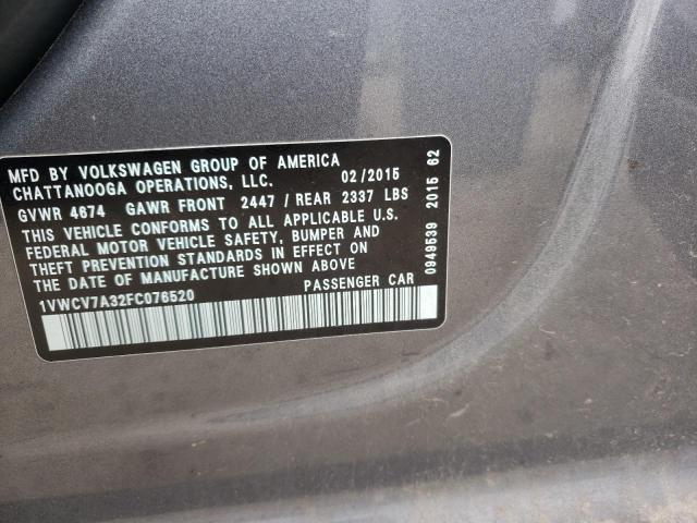 Photo 10 from auction – 2015 VOLKSWAGEN PASSAT SEL with VIN 1VWCV7A32FC076520