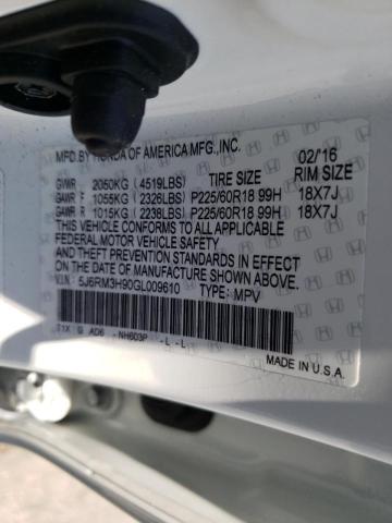 Photo 10 from auction – 2016 HONDA CR-V TOURI with VIN 5J6RM3H90GL009610