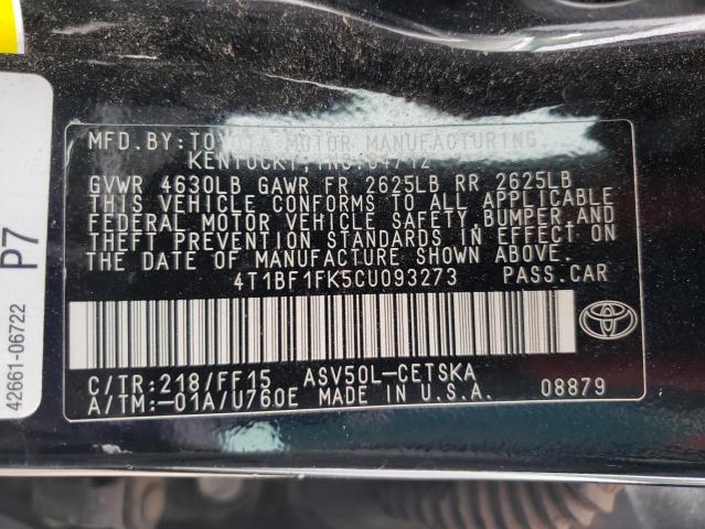 Photo 10 from auction – 2012 TOYOTA CAMRY BASE with VIN 4T1BF1FK5CU093273