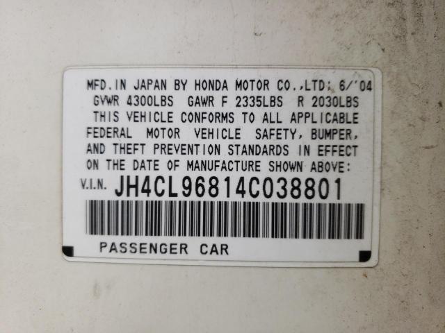 Photo 10 from auction – 2004 ACURA TSX with VIN JH4CL96814C038801