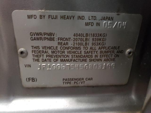Photo 10 from auction – 2005 SUBARU IMPREZA RS with VIN JF1GG67545G803199