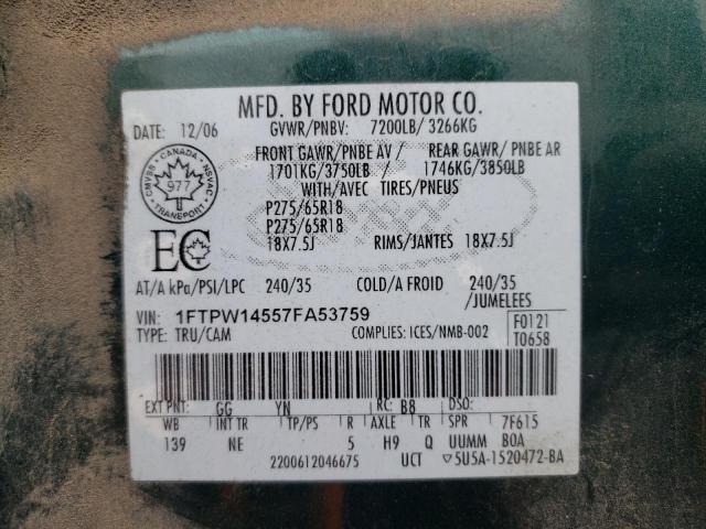 Photo 10 from auction – 2007 FORD F150 SUPER with VIN 1FTPW14557FA53759