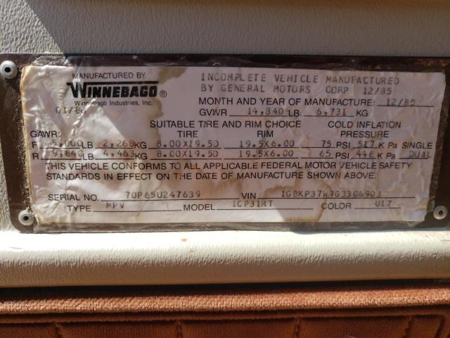 Photo 10 from auction – 1986 WINNEBAGO ITASCA with VIN 1GBKP37W7G3306903