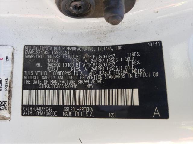 Photo 10 from auction – 2012 TOYOTA SIENNA LE with VIN 5TDKK3DC8CS190916