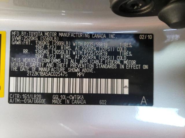 Photo 10 from auction – 2010 LEXUS RX 350 with VIN 2T2ZK1BA5AC025475