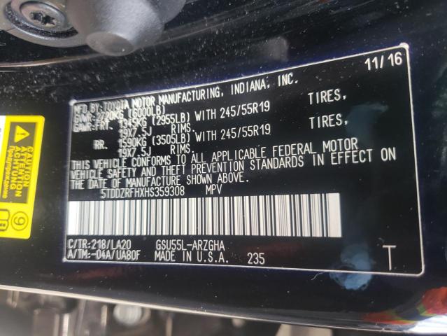 Photo 10 from auction – 2017 TOYOTA HIGHLANDER with VIN 5TDDZRFHXHS359308
