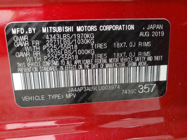 Photo 10 from auction – 2020 MITSUBISHI OUTLANDER with VIN JA4AP3AU9LU003974
