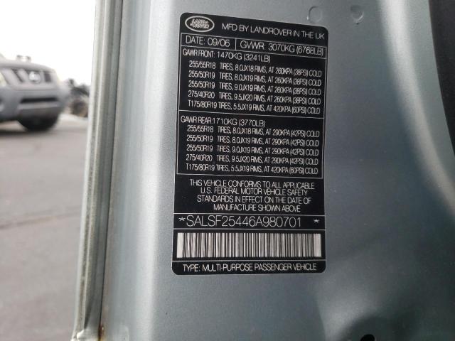 Foto 10 de la subasta – 2006 LAND ROVER RANGE ROVE con VIN SALSF25446A980701