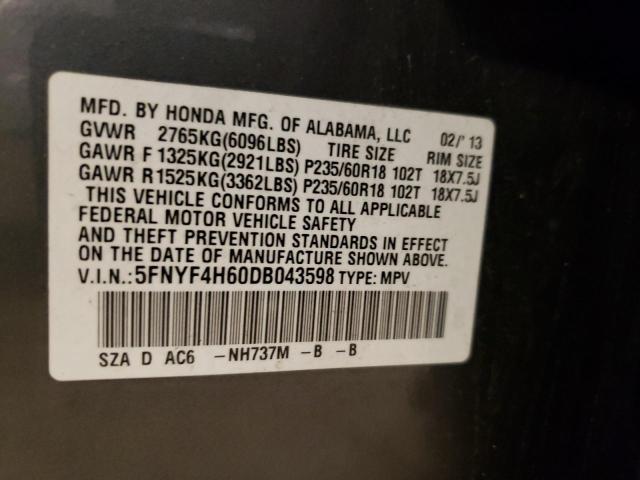 Photo 10 from auction – 2013 HONDA PILOT with VIN 5FNYF4H60DB043598