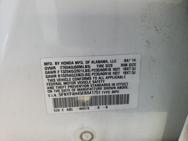 Photo 10 from auction – 2014 HONDA PILOT EX with VIN 5FNYF4H45EB041751
