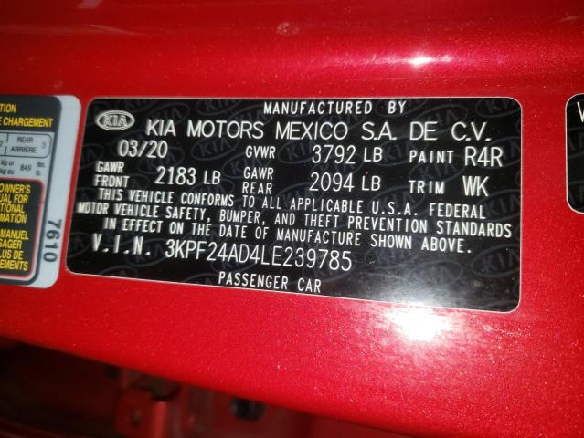 Photo 10 from auction – 2020 KIA FORTE FE with VIN 3KPF24AD4LE239785