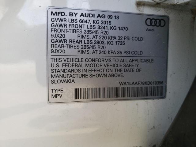 Photo 10 from auction – 2019 AUDI Q7 PREMIUM with VIN WA1LAAF78KD010396