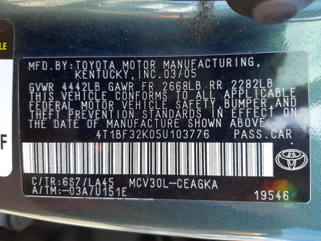 Photo 10 from auction – 2005 TOYOTA CAMRY LE with VIN 4T1BF32K05U103776