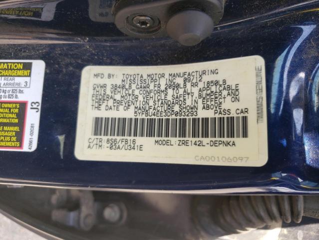 Photo 10 from auction – 2013 TOYOTA COROLLA BA with VIN 5YFBU4EE3DP093293