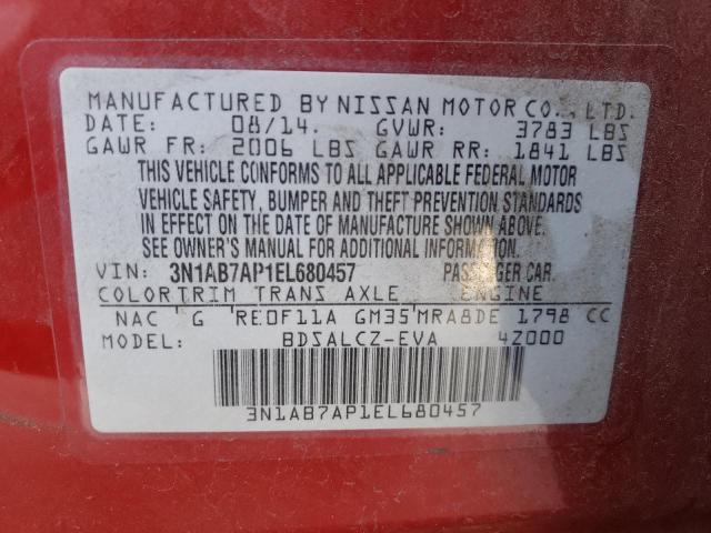 Photo 10 from auction – 2014 NISSAN SENTRA S with VIN 3N1AB7AP1EL680457