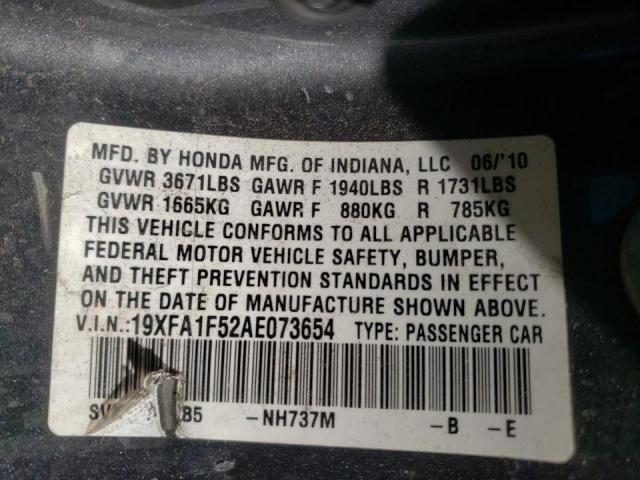 Photo 10 from auction – 2010 HONDA CIVIC LX with VIN 19XFA1F52AE073654