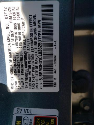 Photo 10 from auction – 2012 HONDA CR-V LX with VIN 5J6RM3H31CL038250