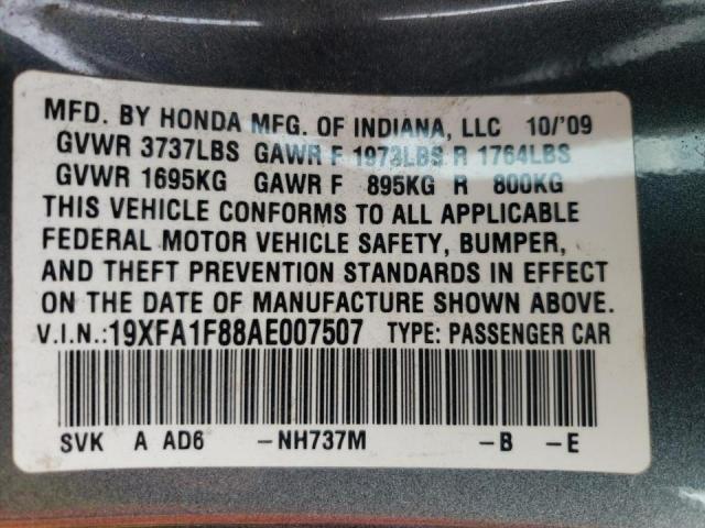 Photo 10 from auction – 2010 HONDA CIVIC EX with VIN 19XFA1F88AE007507